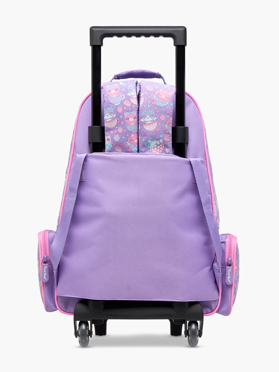 Cat Applique Trolley Backpack with Retractable Handle and Zip Closure - 35x18x50 cm