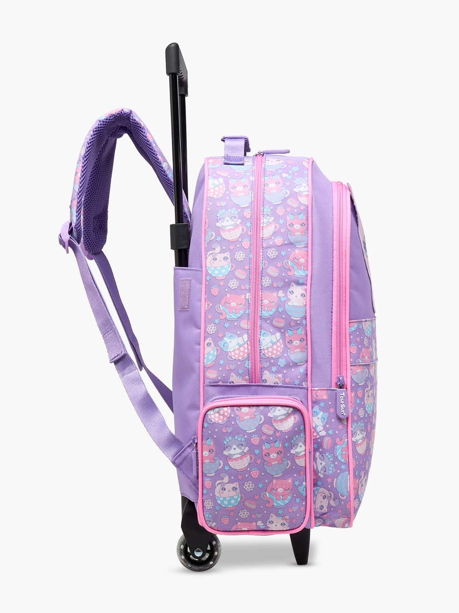 Cat Applique Trolley Backpack with Retractable Handle and Zip Closure - 35x18x50 cm