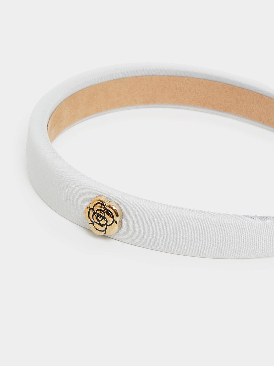 White Headband with Flower Detail