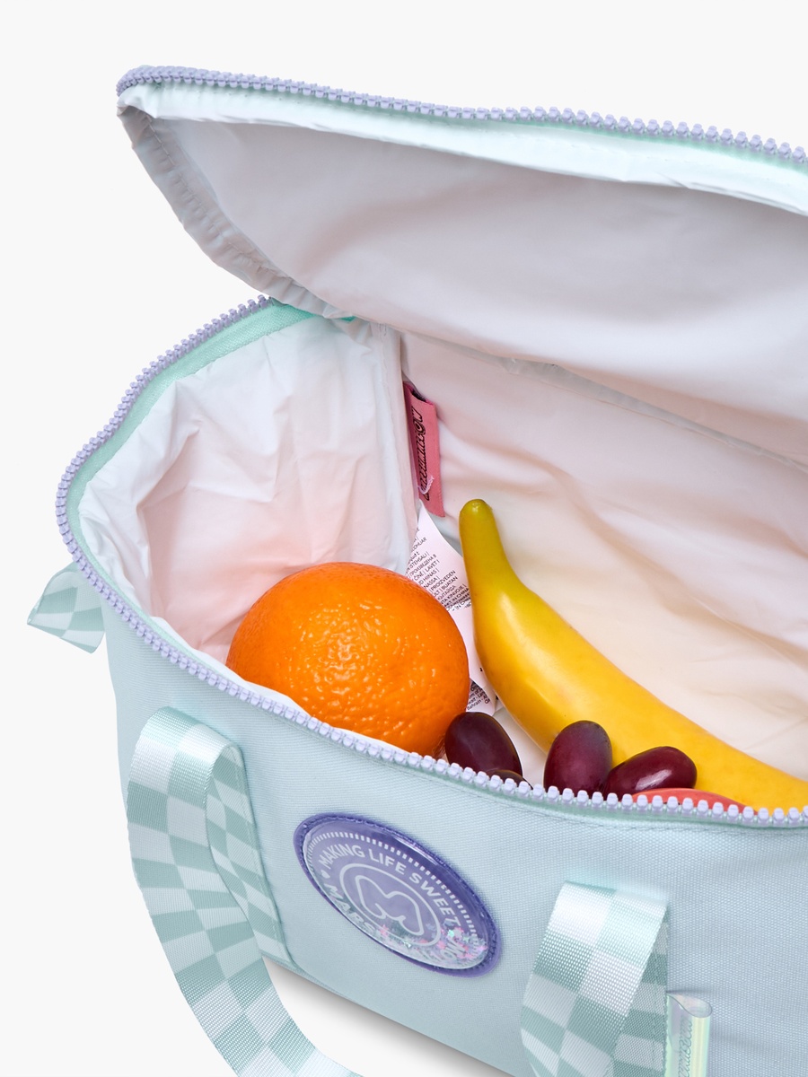 Solid Lunch Bag with Adjustable Strap and Zip Closure