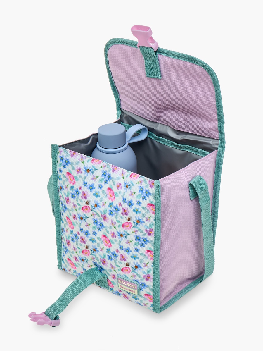 Floral Print Lunch Bag with Handle and Side Release Buckle Closure