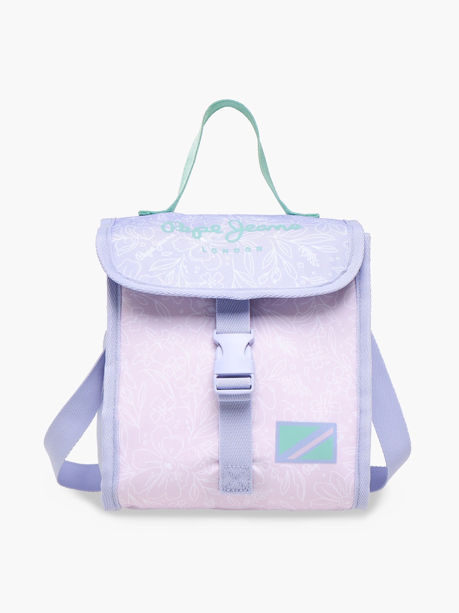 Floral Print Lunch Bag with Adjustable Strap and Buckle Closure