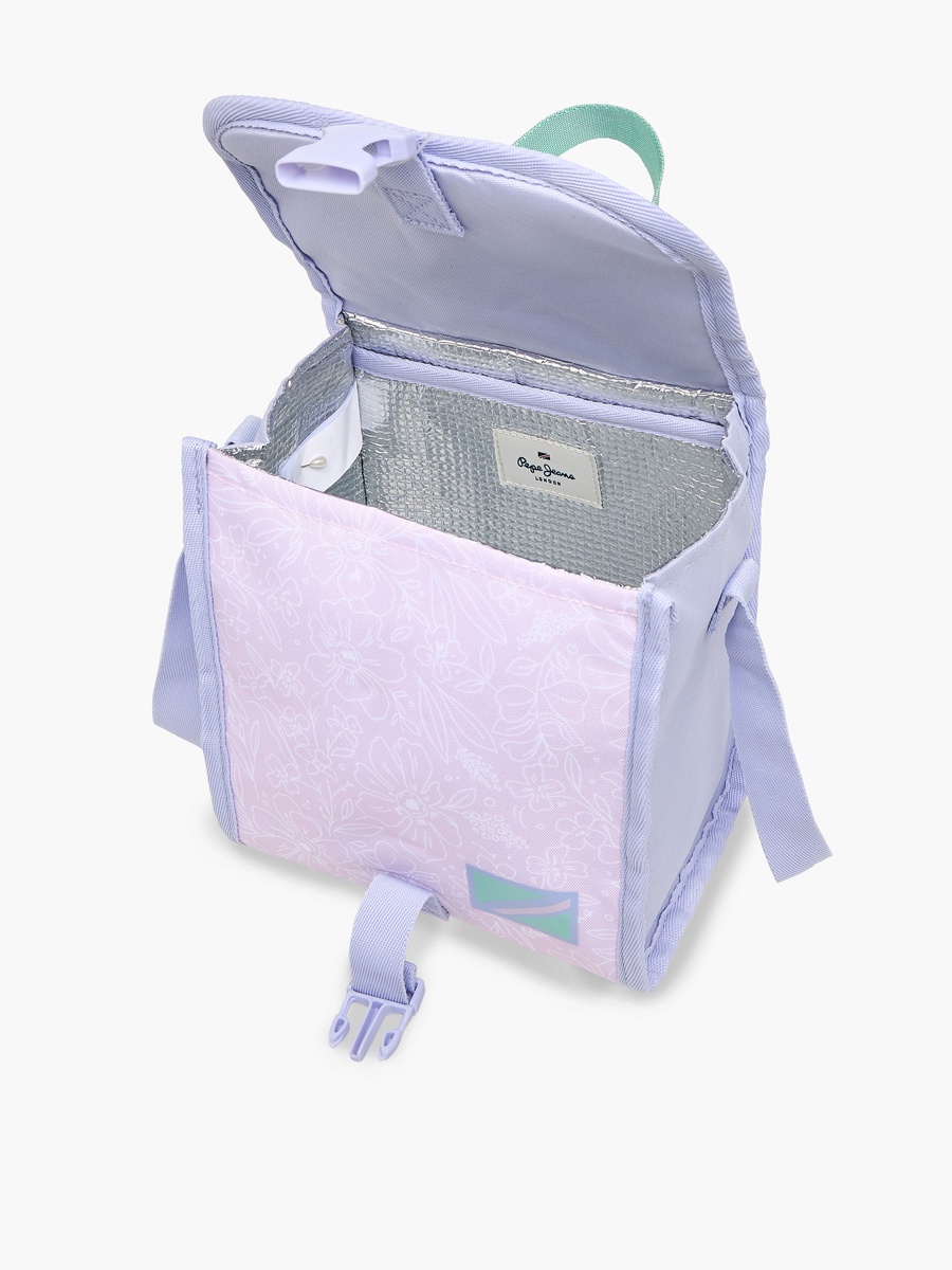 Floral Print Lunch Bag with Adjustable Strap and Buckle Closure