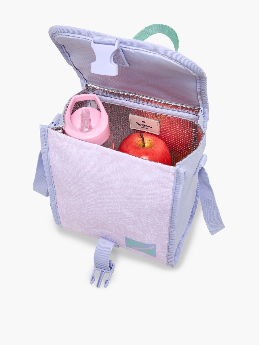 Floral Print Lunch Bag with Adjustable Strap and Buckle Closure