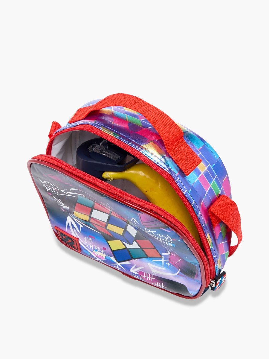 Rubiks Cube Print Lunch Bag with Adjustable Strap and Zip Closure