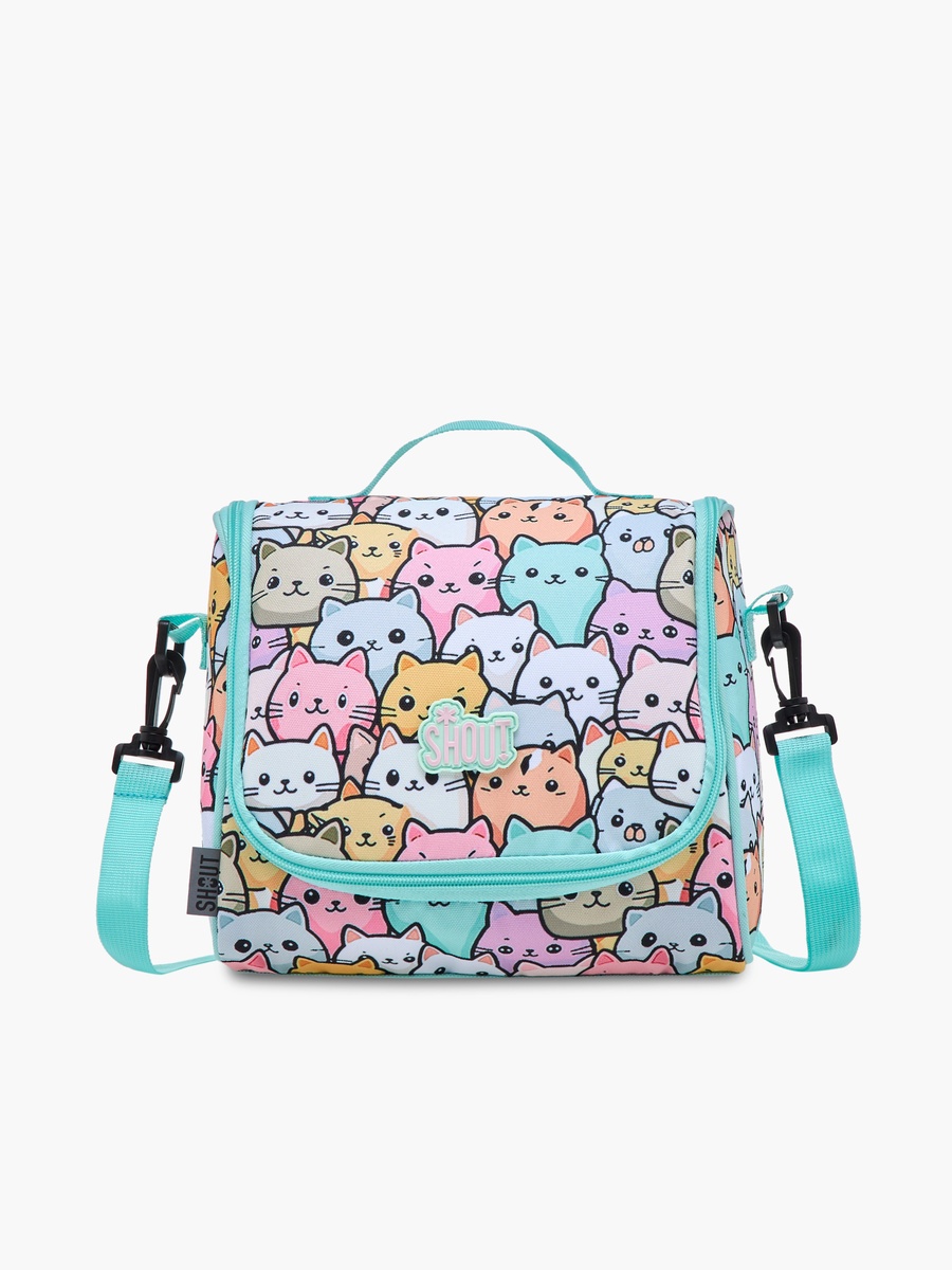 SHOUT Cat Print Lunch Bag with Adjustable Strap and Zip Closure