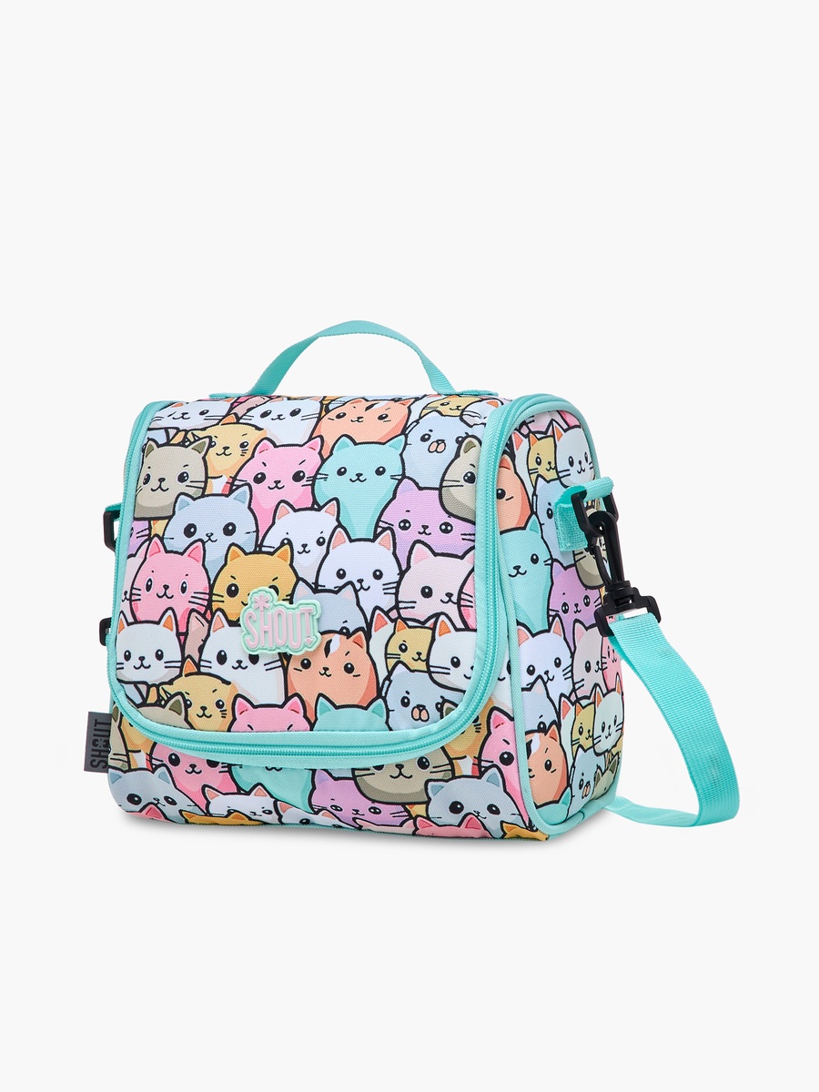 SHOUT Cat Print Lunch Bag with Adjustable Strap and Zip Closure