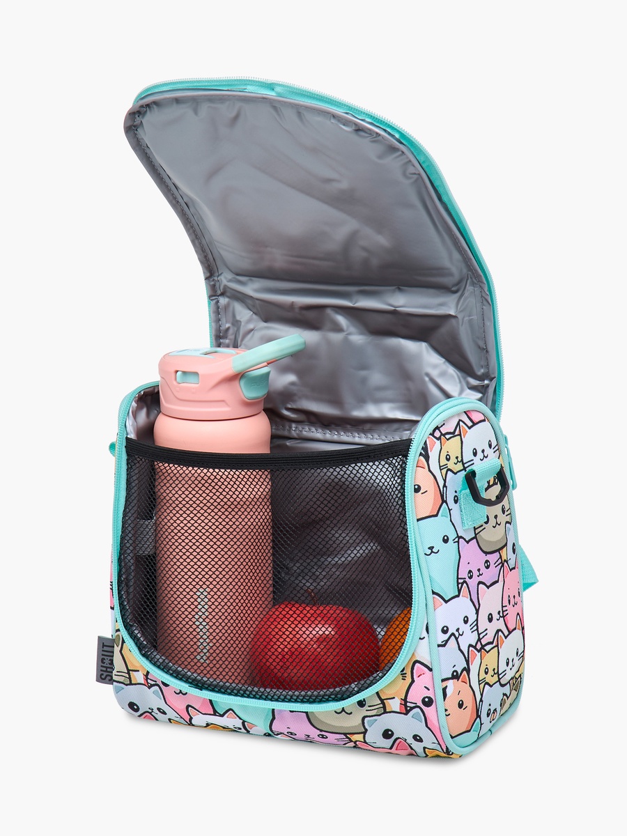 SHOUT Cat Print Lunch Bag with Adjustable Strap and Zip Closure