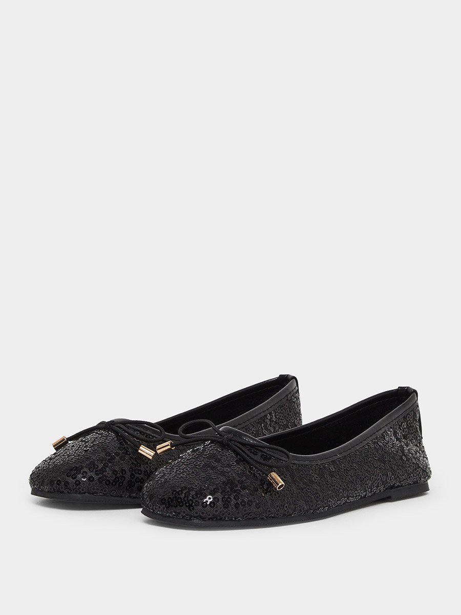 Girls Black Sequin Ballet Flats