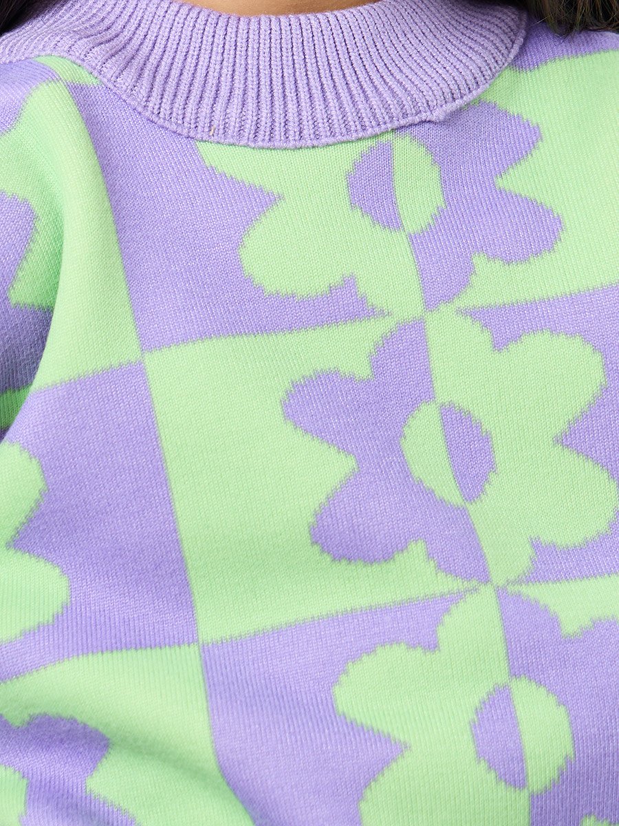 Girls Multi Flower Pattern Knit Sweater