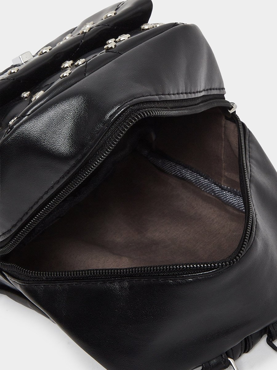Black Embellished Mini Backpack with Chain Straps