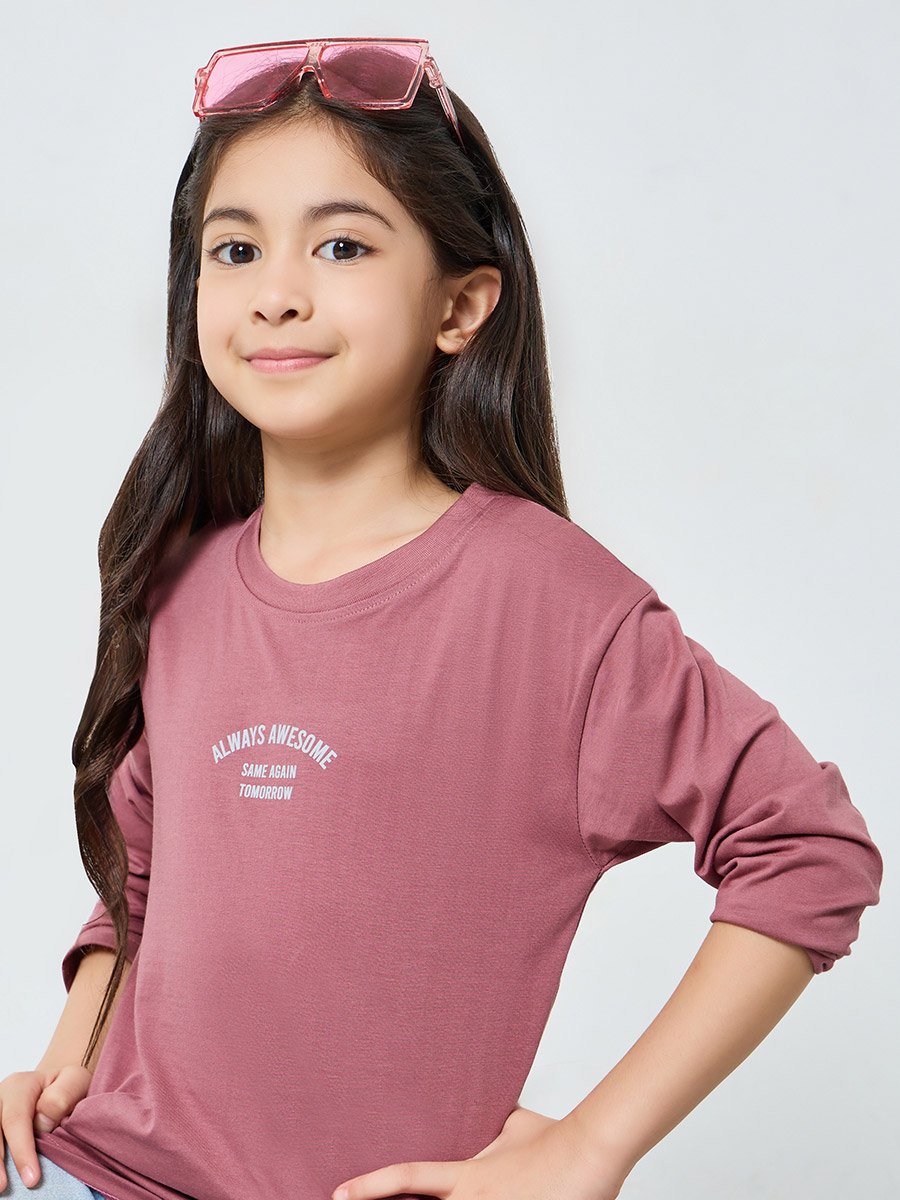 Girls Purple Long Sleeve Slogan T-Shirt