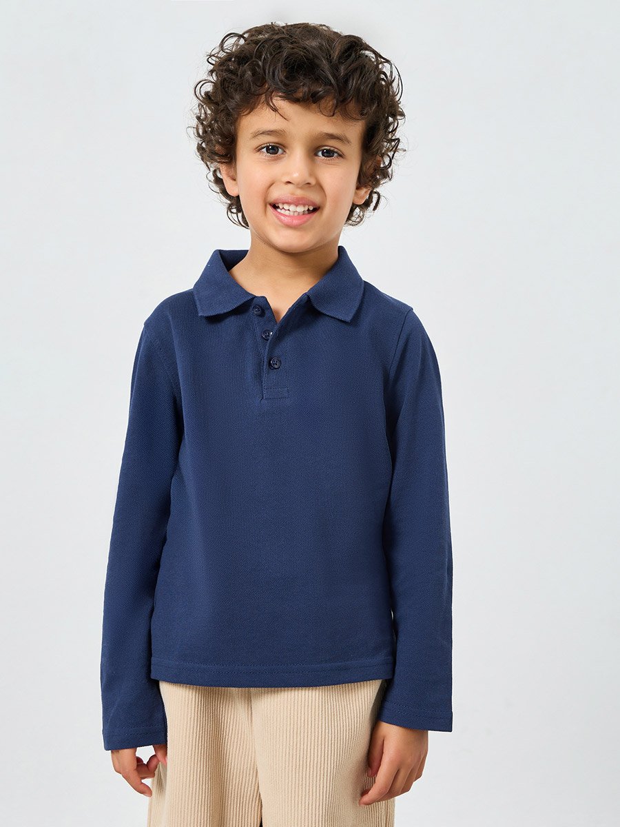 Girls Navy Blue Long Sleeve Polo T-Shirt - Unisex