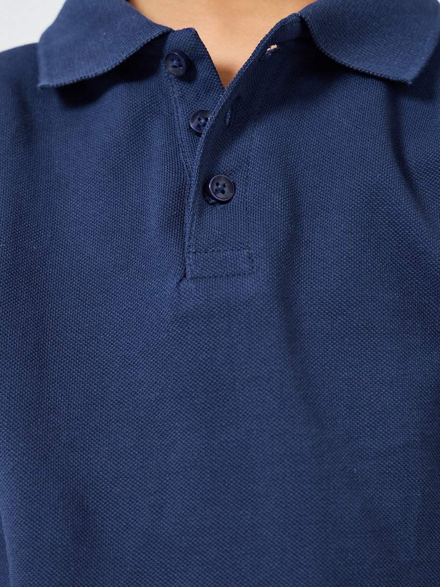 Girls Navy Blue Long Sleeve Polo T-Shirt - Unisex