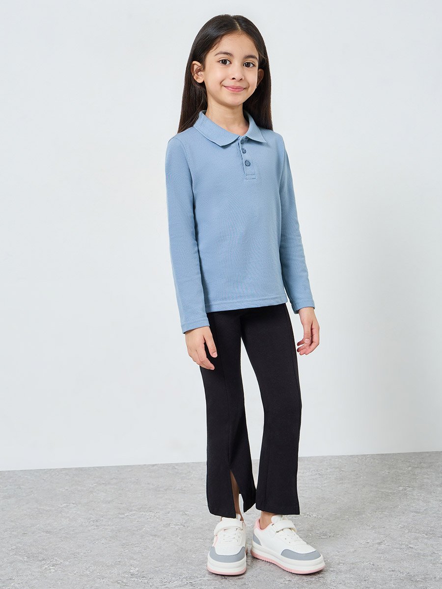 Girls Light Blue Long Sleeve Polo T-Shirt - Unisex