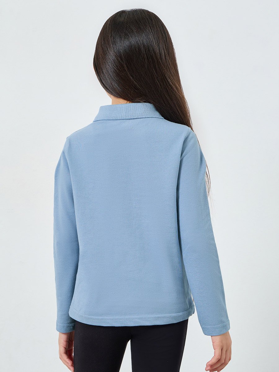 Girls Light Blue Long Sleeve Polo T-Shirt - Unisex