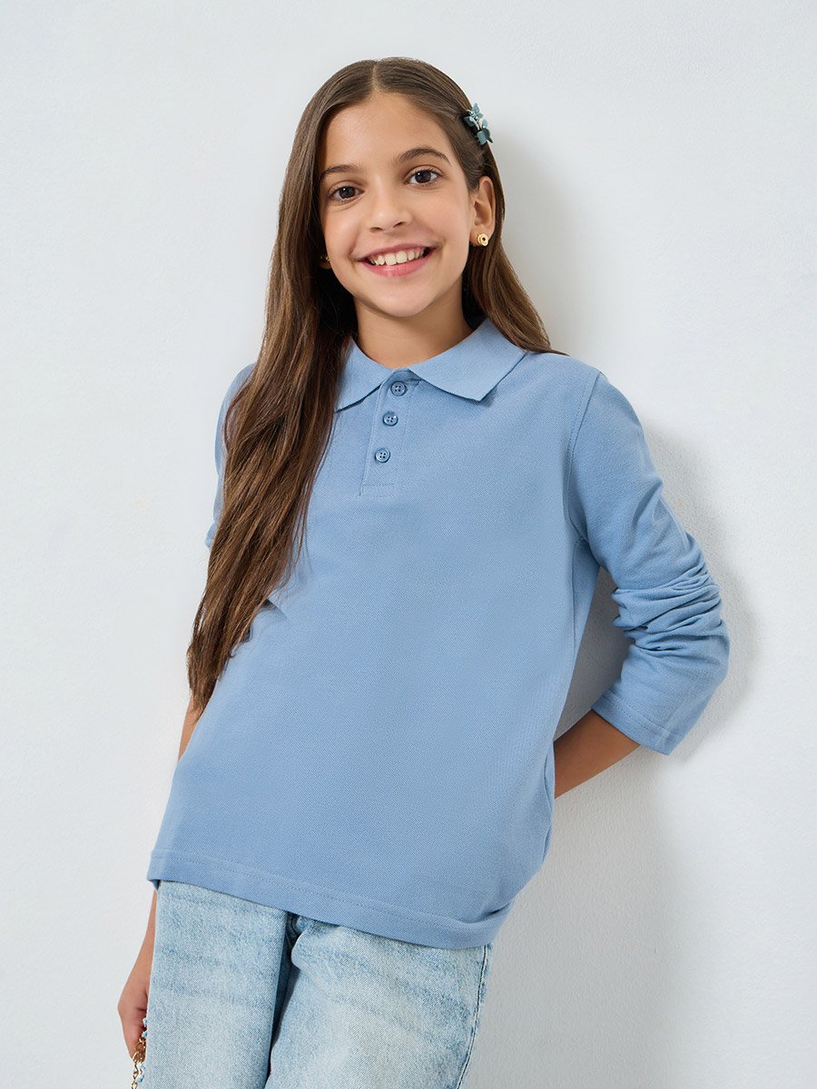 Teens Light Blue Long Sleeve Polo T-Shirt - Unisex