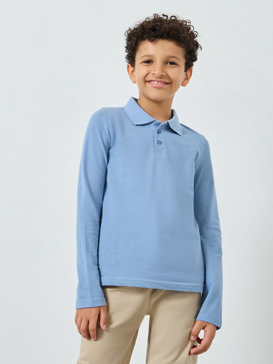 Teens Light Blue Long Sleeve Polo T-Shirt - Unisex