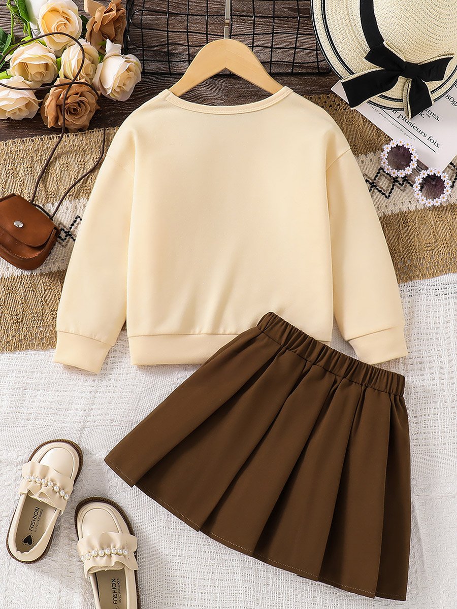 Girls Floral Sweatshirt and Pleated Skirt Set