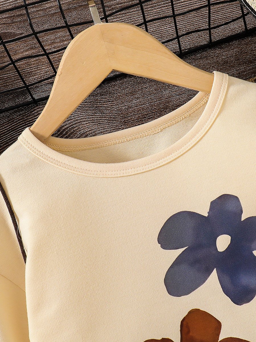 Girls Floral Sweatshirt and Pleated Skirt Set