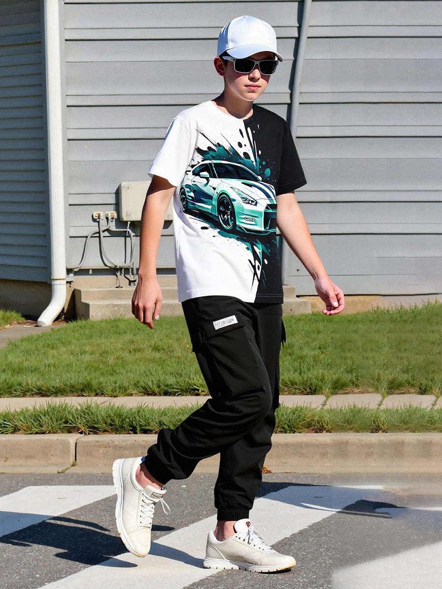 Teens Car Graphic T-Shirt and Joggers Set