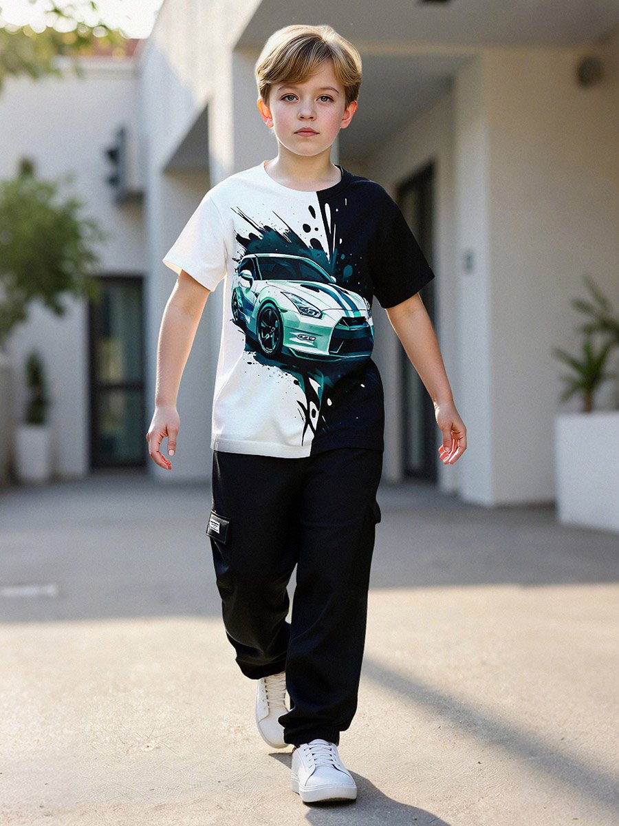 Teens Car Graphic T-Shirt and Joggers Set