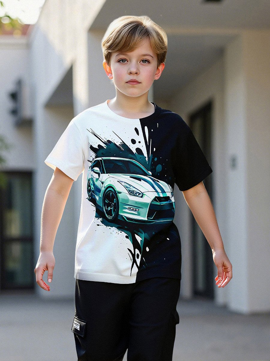 Teens Car Graphic T-Shirt and Joggers Set