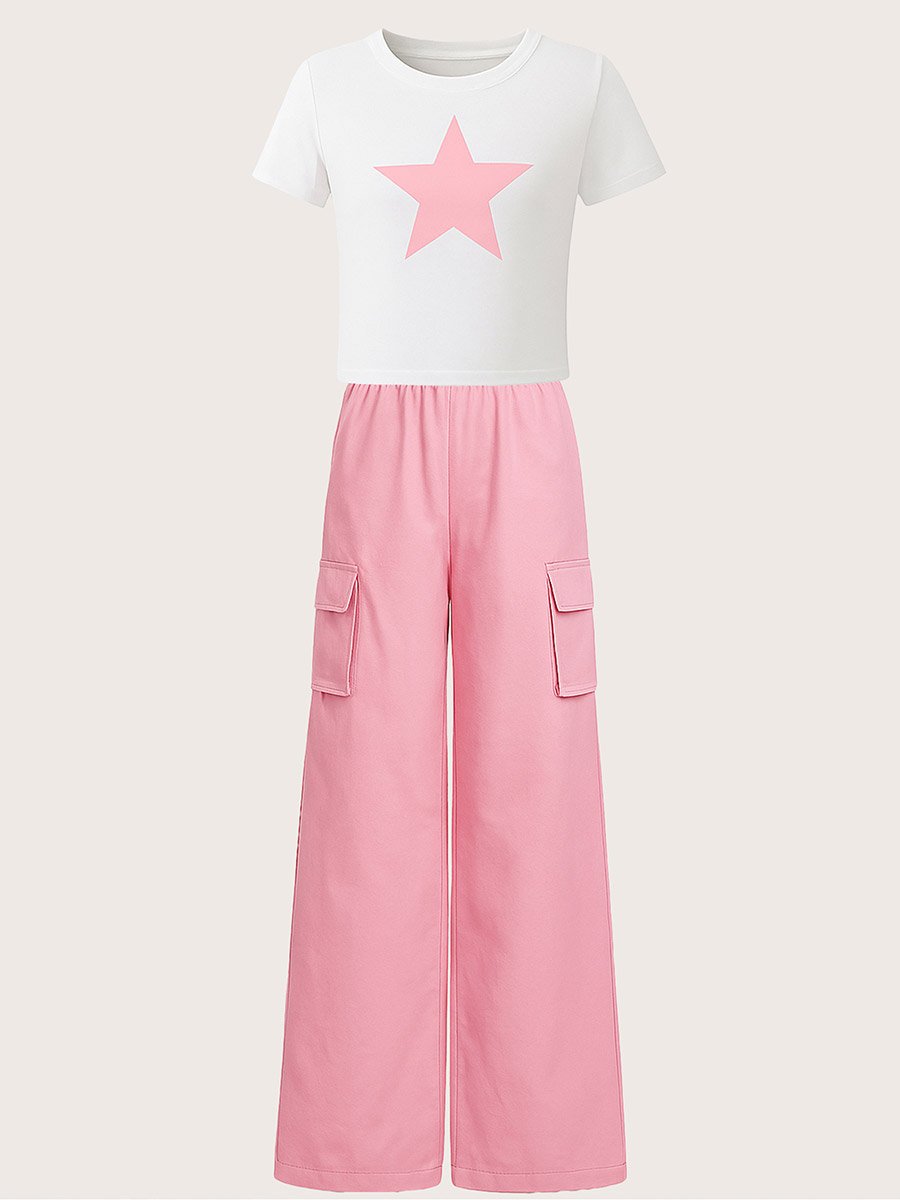 Teens Star Print T-Shirt and Cargo Pants Set