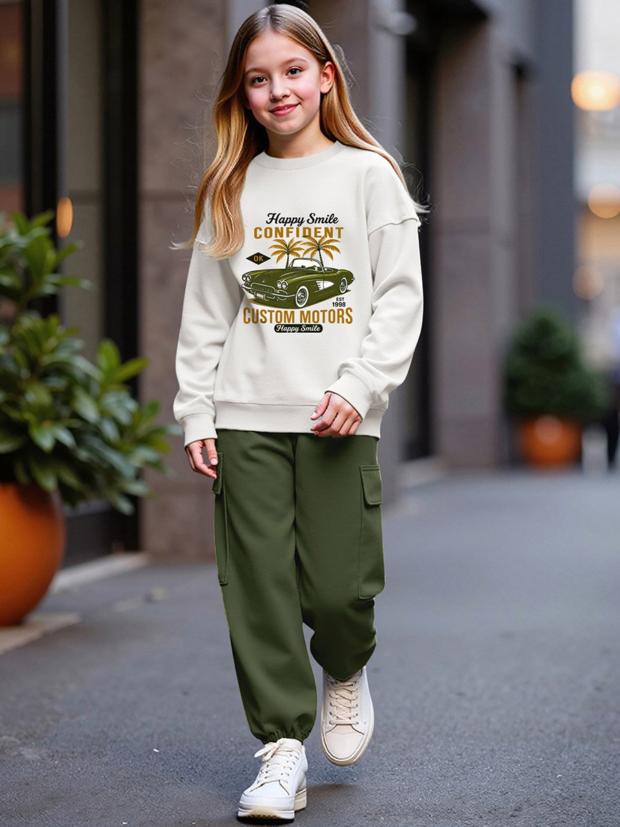 Teens Graphic Print Sweatshirt and Cargo Joggers Set