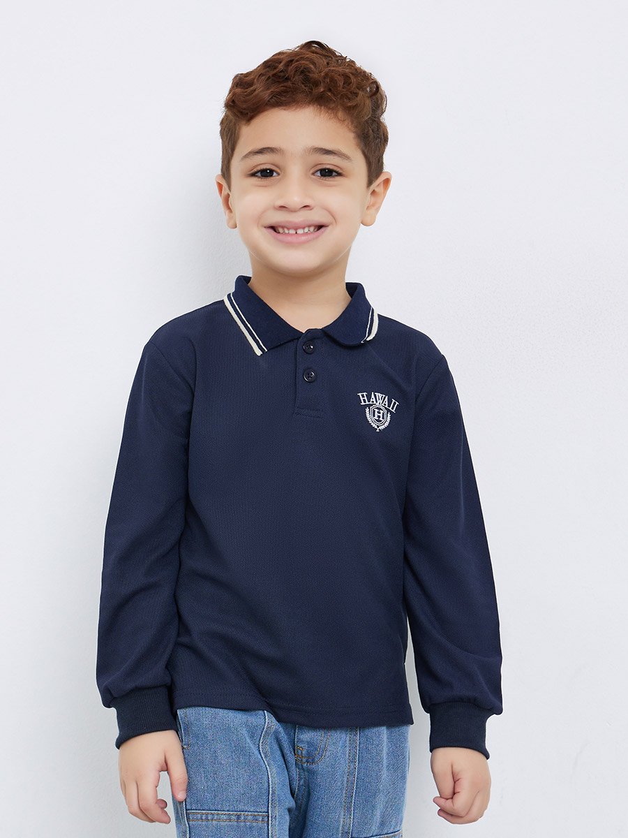 Embroidered Detail Long Sleeve Tipped Polo T-Shirt