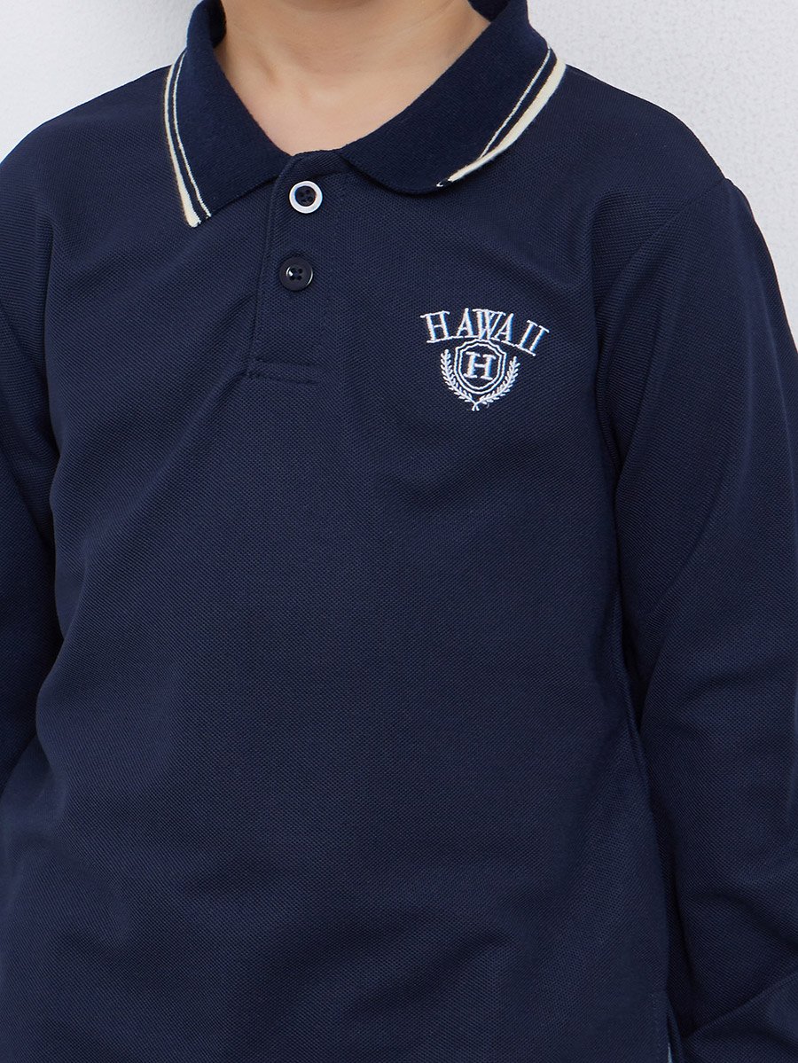 Embroidered Detail Long Sleeve Tipped Polo T-Shirt
