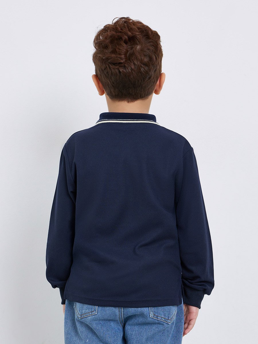 Embroidered Detail Long Sleeve Tipped Polo T-Shirt