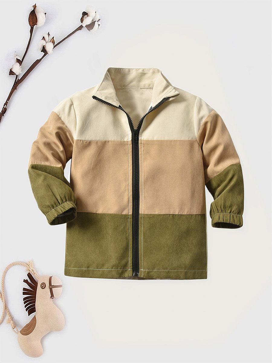 Boys Color Block Zip Up Long Sleeve Jacket
