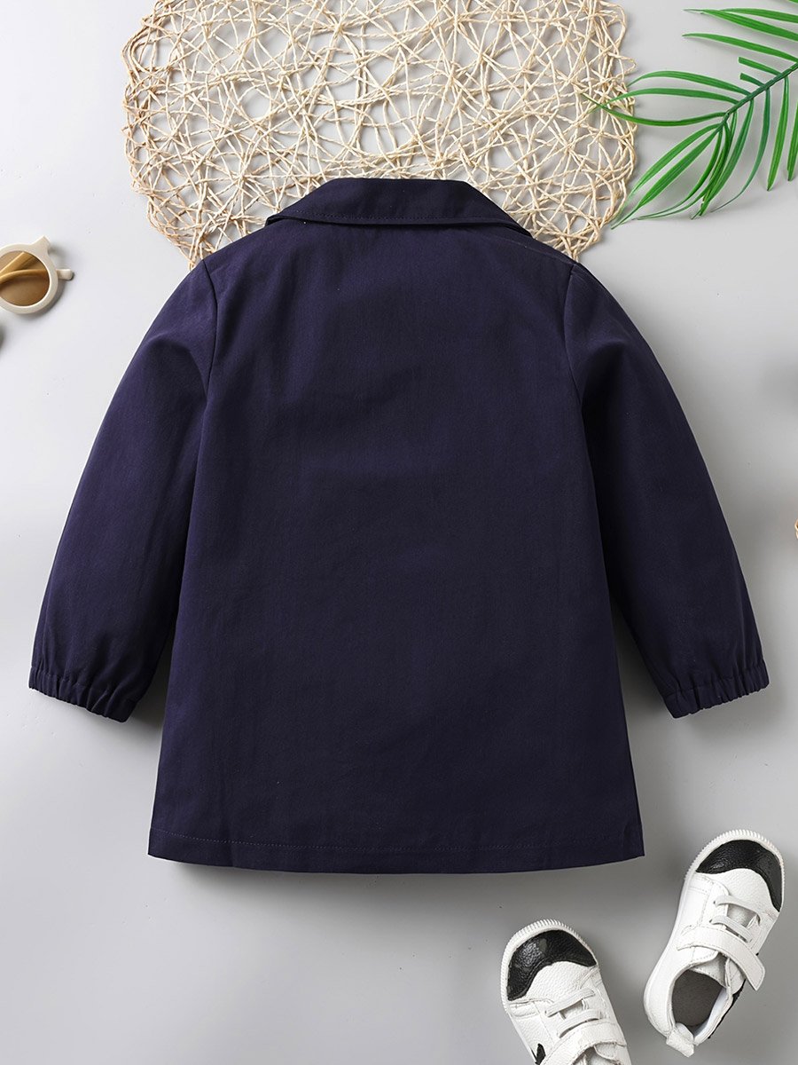 Boys Dark Blue Cotton Double-Breasted Coat