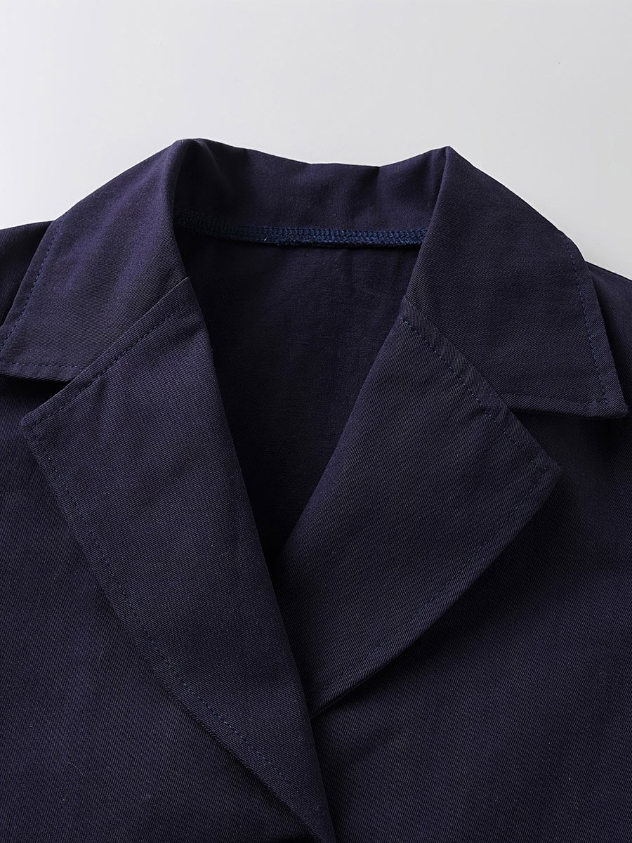 Boys Dark Blue Cotton Double-Breasted Coat