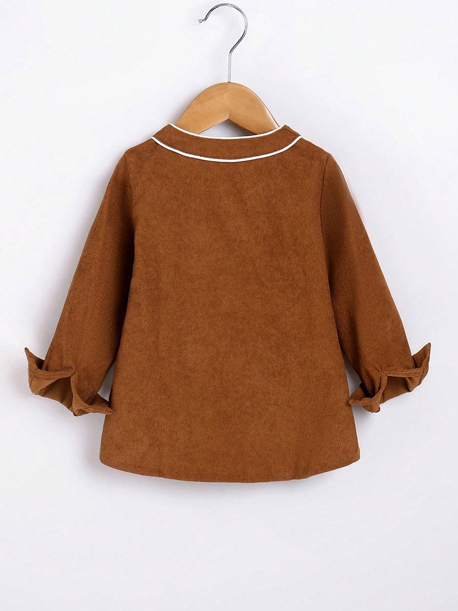 Solid Round Neck Button Up Long Sleeve Jacket