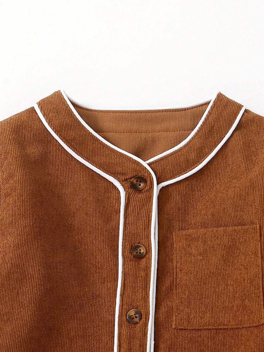 Solid Round Neck Button Up Long Sleeve Jacket