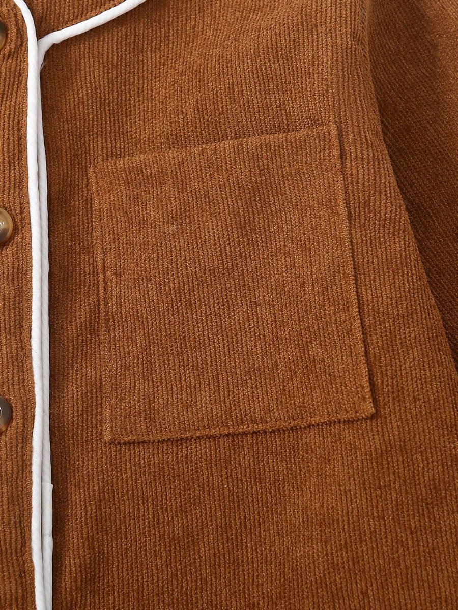 Solid Round Neck Button Up Long Sleeve Jacket