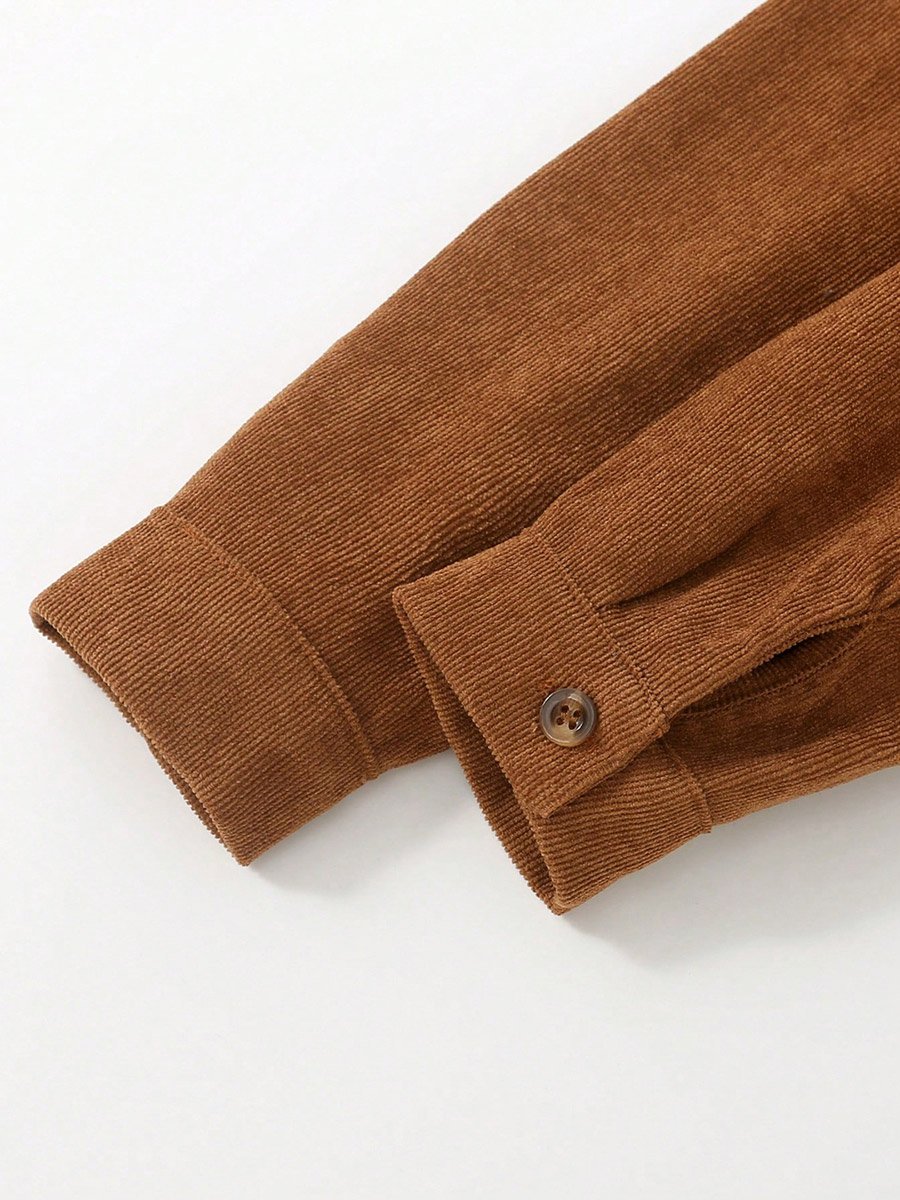 Solid Round Neck Button Up Long Sleeve Jacket