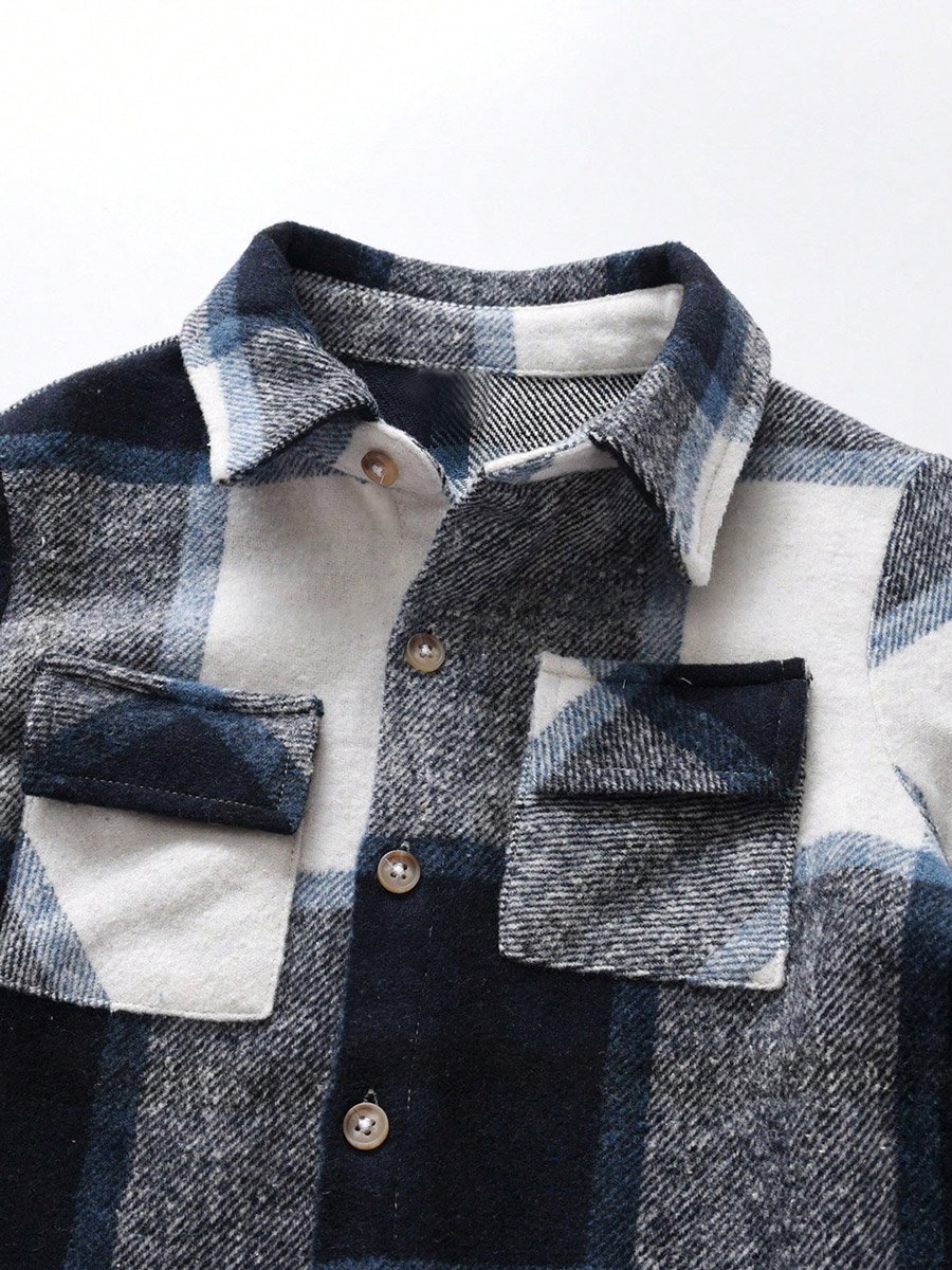 Checked Button Up Long Sleeve Jacket