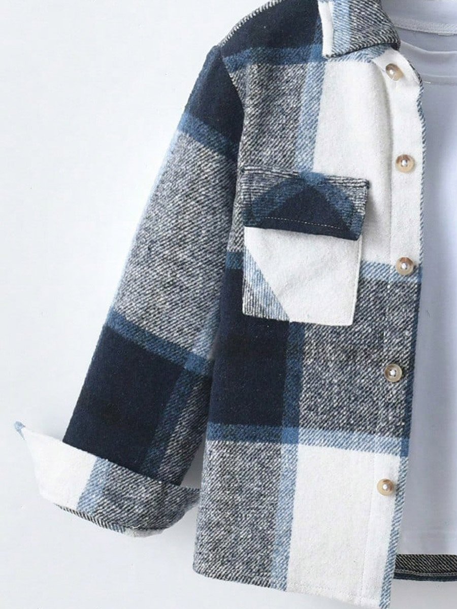 Checked Button Up Long Sleeve Jacket
