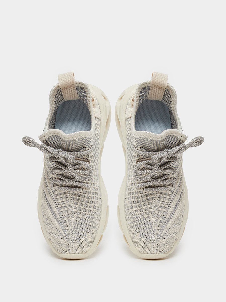 Boys Cream Mesh Upper Lace Up Sport Sneakers