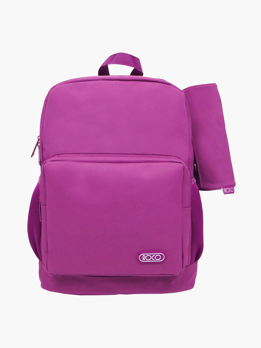 Solid 16-inch Backpack with Adjustable Shoulder Straps and Pencil Pouch - 43x31x14 cm