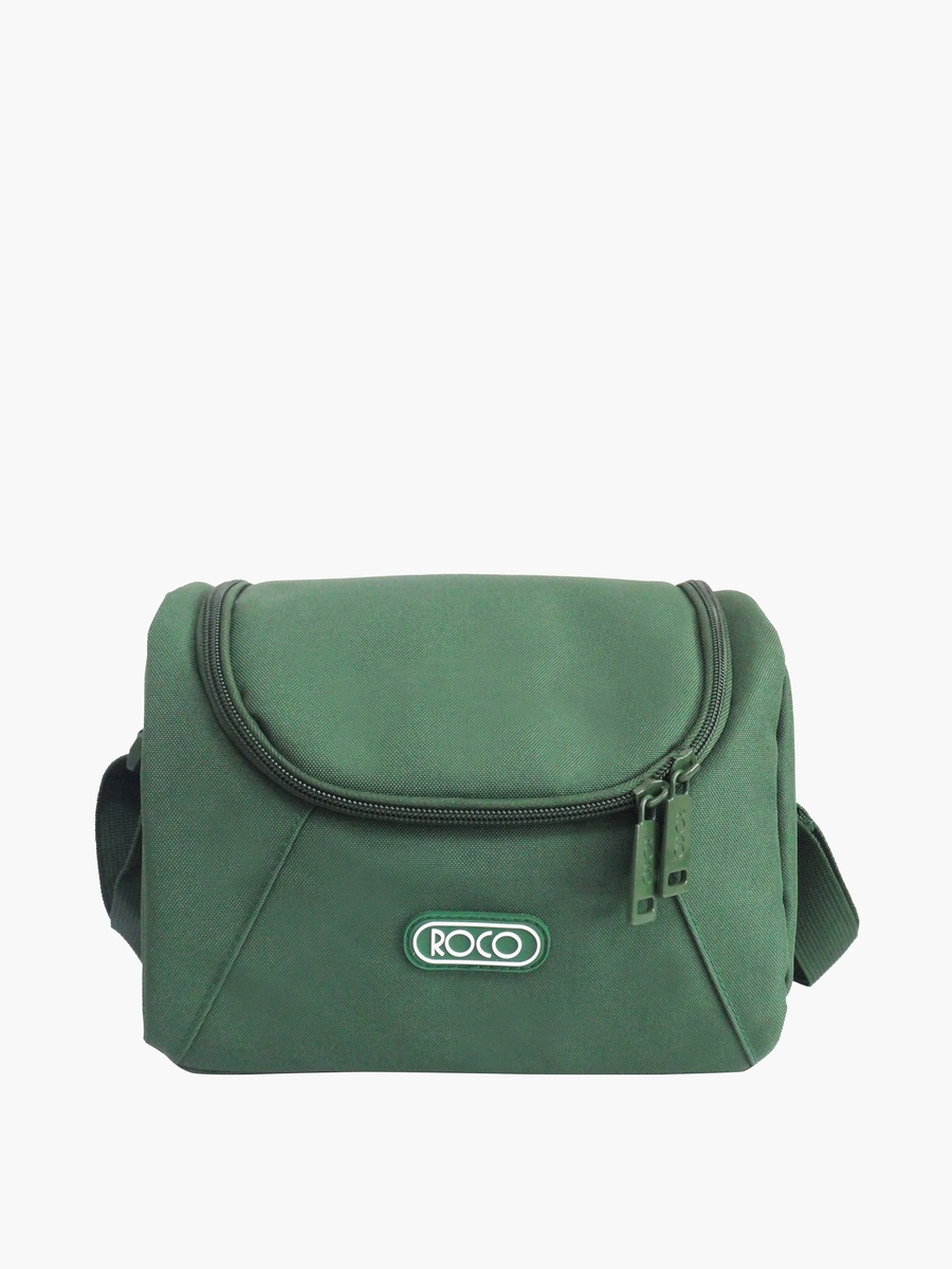 Solid Lunch Bag with Adjustable Strap and Zip Closure
