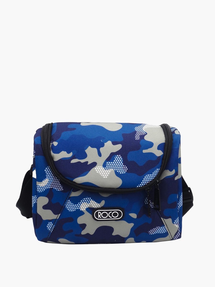 Camouflage Print Lunch Bag with Adjustable Strap and Zip Closure
