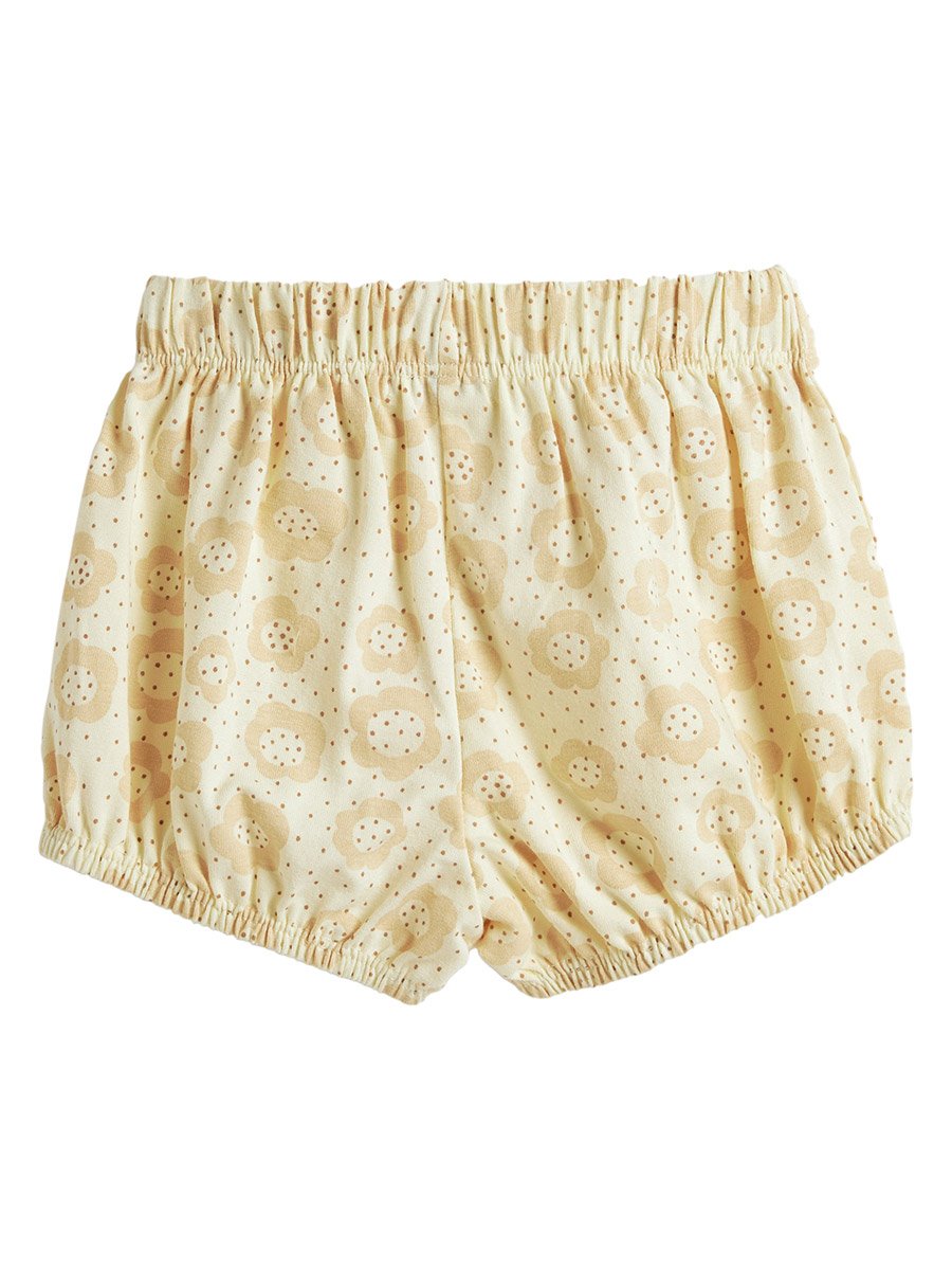 Girls Beige Cotton Top and Printed Shorts Set