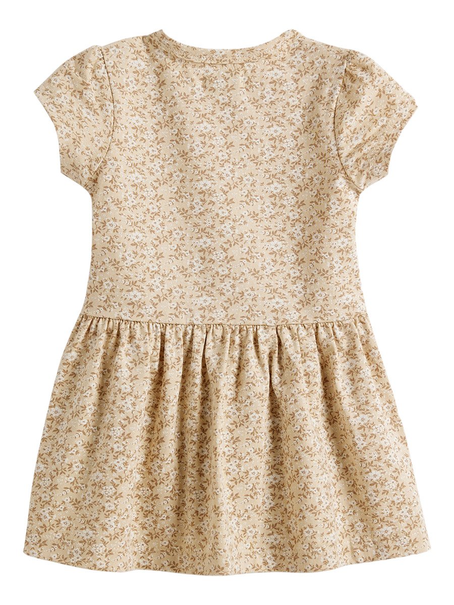Baby Girls Beige Ditsy Print Cotton Dress