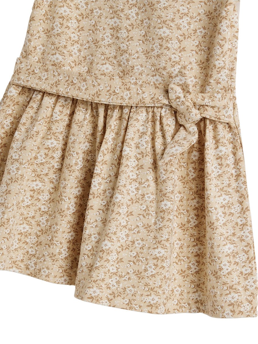 Girls Beige Ditsy Print Cotton Dress
