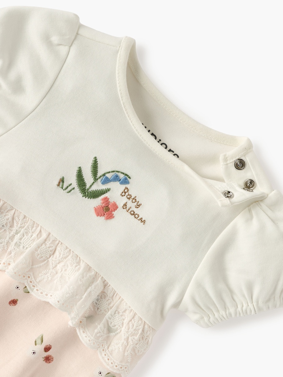 Embroidered Romper with Puff Sleeves and Lace Detail