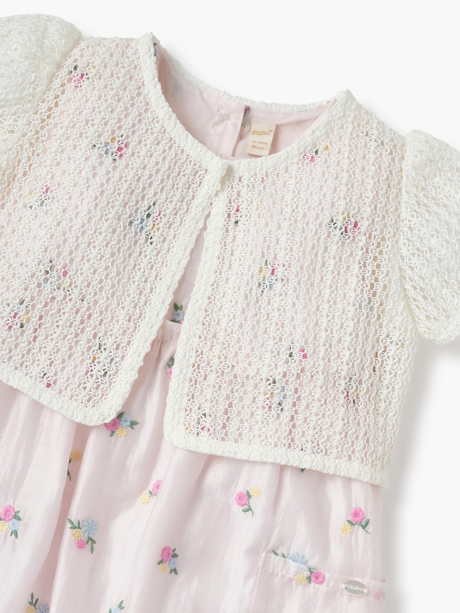 Floral Embroidered Romper with Knit Overlay
